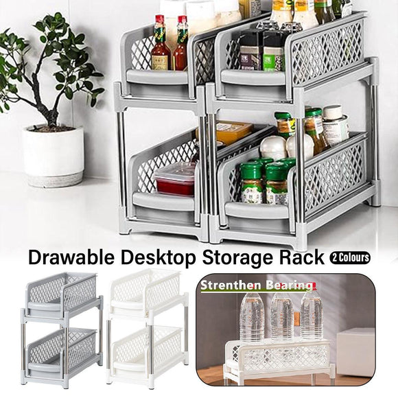 Bathroom Kitchen Sink Storage Rack Drawer Plastic Shelf Seasoning Holder - White - RnR Galore