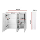 Bathroom Mirror Cabinet LED Light 900x720mm Medicine Wall Storage - RnR Galore