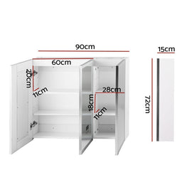 Bathroom Mirror Cabinet LED Light 900x720mm Medicine Wall Storage - RnR Galore