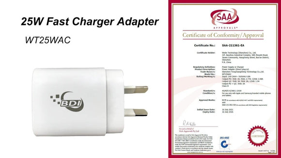 BDI 25W PD Quick Charger AU plug with USB - A and Type - C Ports - RnR Galore