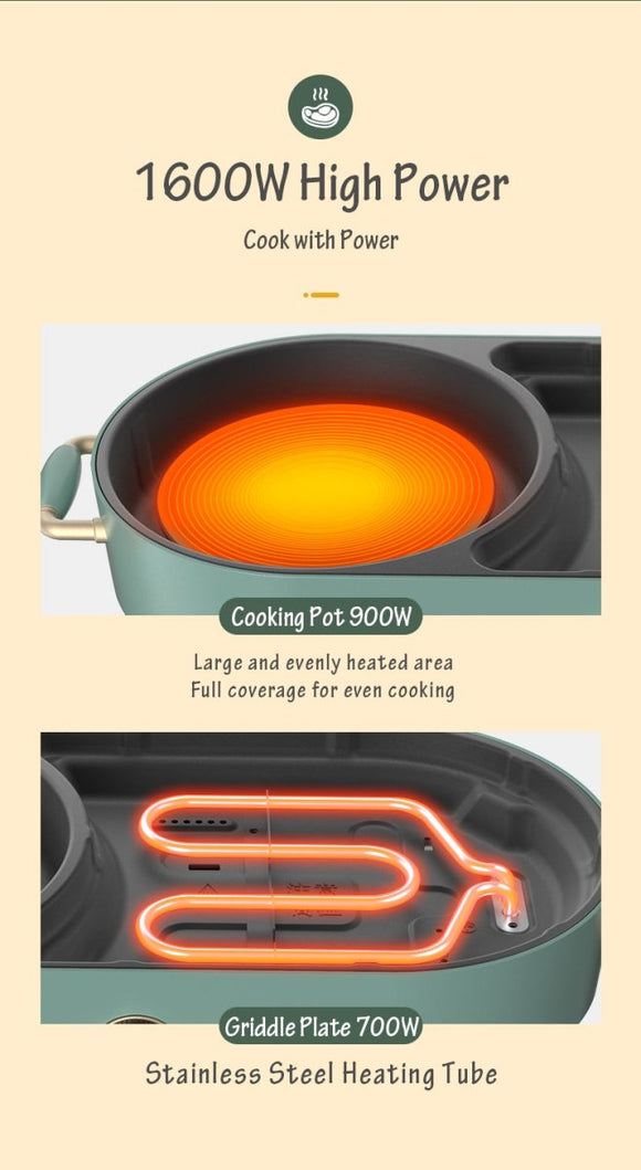 BEAR Multi - functional 2 - in - 1 Cooking Hot Pot And Griddle Barbecue Machine DKL - C15L1 - RnR Galore