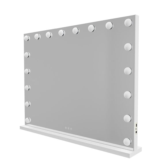 Beauty Mirror with 18 LED Bulbs, Colour Settings, White Frame, and USB A and C Ports - RnR Galore