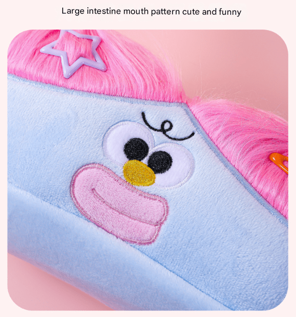 Beige and Light Green Hair Cute Plush Monster Pencil Case - Fluffy Stationery Pouch with DIY Styleable Hair for Kids - RnR Galore