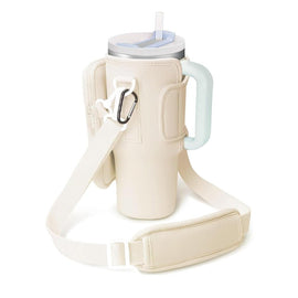 Beige Crossbody Tumbler Carrier with Detachable Wallet Pouch and Adjustable Strap - RnR Galore