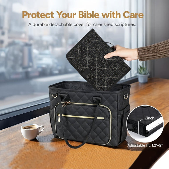 Beige Elegant Quilted Bible Cover - Protective Book Case with Carry Handle - RnR Galore