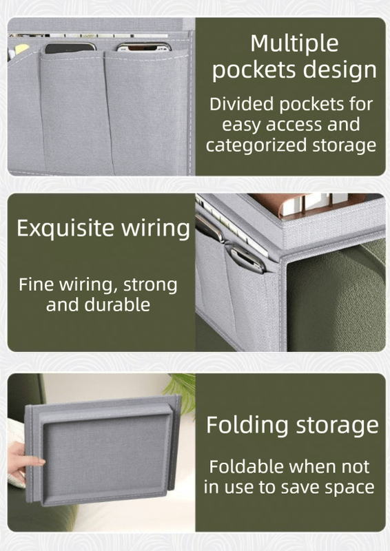 Beige Foldable Sofa Armrest Organizer With 3 - Zones - 20kg Load Capacity, Thickended Oxford Cloth Storage Bag for Dorms, Cars & Living Rooms - RnR Galore