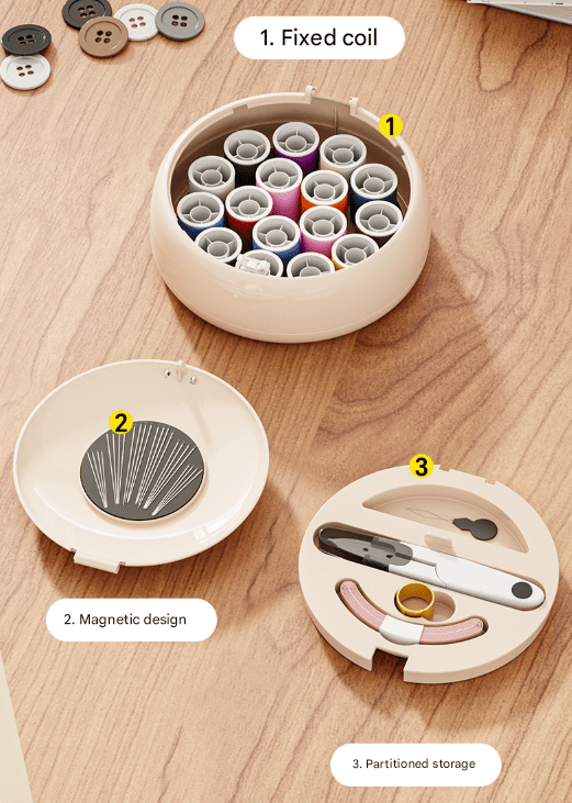 Beige Modern Compact Sewing Kit Organizer - All - in - One with Magnetic Needle Case - RnR Galore