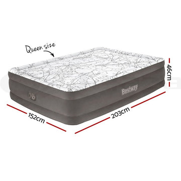 Bestway Air Mattress Queen Inflatable Bed 46cm Airbed Decorated Surface Grey - RnR Galore