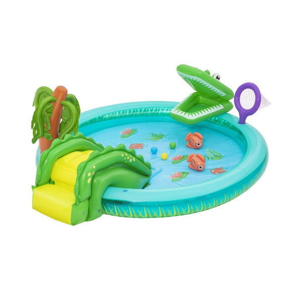 Bestway Kids Inflatable Splash Play Pool with Slide Ball Crocodile Fishing Net - RnR Galore