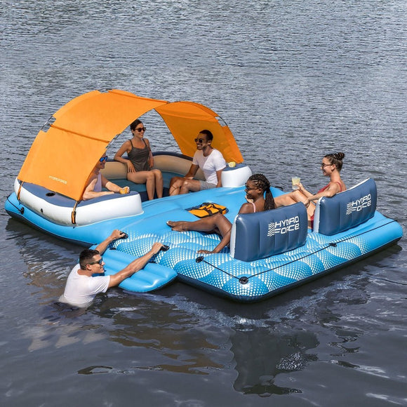 Bestway Pool Float Island Inflatable Lounge 6 - person Raft Seat Canopy - RnR Galore