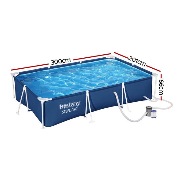 Bestway Swimming Pool 300x201x66cm Steel Frame Above Ground Pools w/ Filter Pump 3300L - RnR Galore