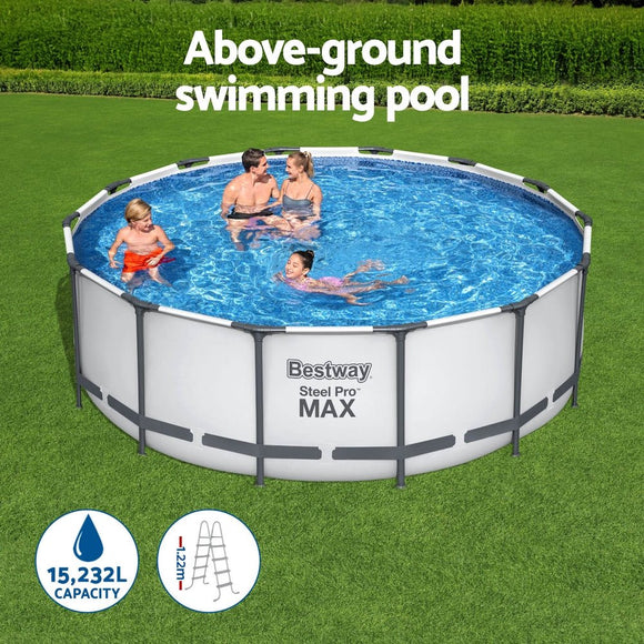Bestway Swimming Pool 427x427x122cm Steel Frame Above Ground Pools Round Filter Pump Ladder - RnR Galore
