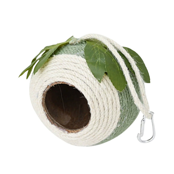 Bird Nest Parrot Nest Coconut Shell Braided Twine Colourful Cage Hanging Bed - White - Brown - Screw Model - RnR Galore