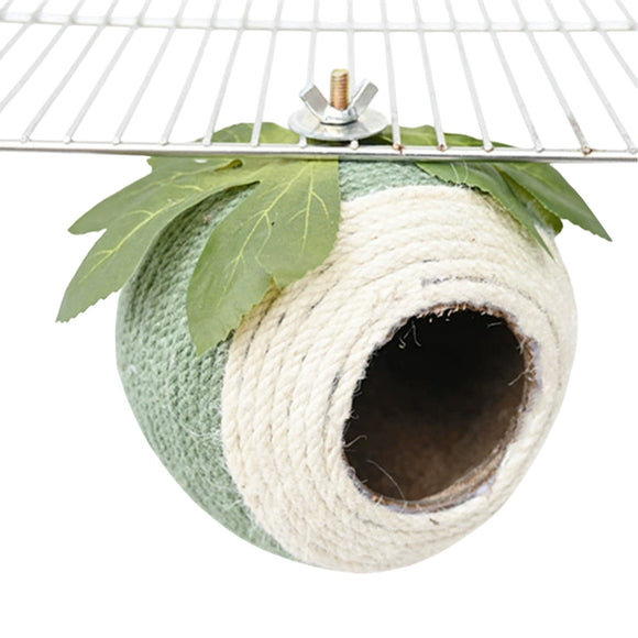 Bird Nest Parrot Nest Coconut Shell Braided Twine Colourful Cage Hanging Bed - White - Brown - Screw Model - RnR Galore
