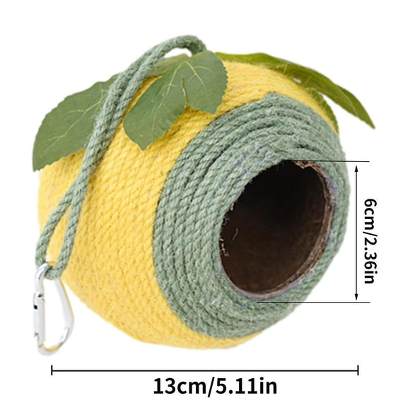 Bird Nest Parrot Nest Coconut Shell Braided Twine Colourful Cage Hanging Bed - White - Brown - Screw Model - RnR Galore