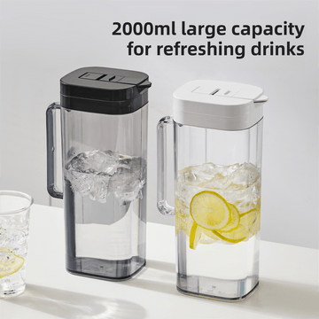 Black 2000ML Leak - Proof Flip - Top Cool Water Pitcher for Refrige Door - Cold/Heat - Resistant Stylish Iced Tea Fruit Infuser Kettle - RnR Galore