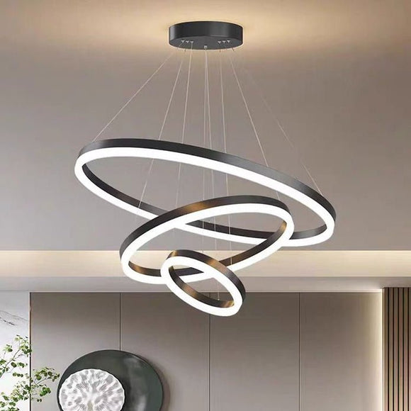 Black 3 Rings Minimalist LED Pendant Light Adjustable Circular Chandelier - RnR Galore