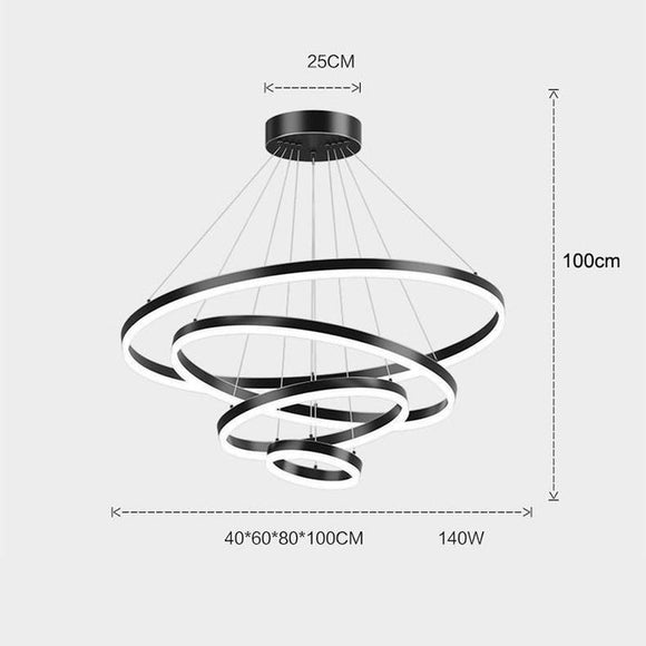 Black 3 Rings Minimalist LED Pendant Light Adjustable Circular Chandelier - RnR Galore