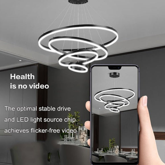 Black 5 Rings Minimalist LED Pendant Light Adjustable Circular Chandelier - RnR Galore