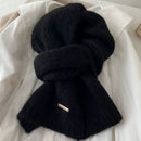 Black Alpaca Wool Blend Solid Color Knitted Scarf for Women Winter New Style Student High Quality Couple Woolen Neck Warmer - RnR Galore