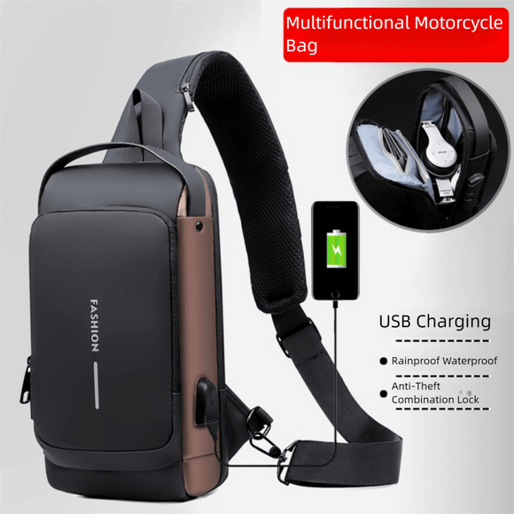 Black and Brown Men's Anti - Theft Crossbody Sling Bag with USB Charging Port & Combination Lock - RnR Galore