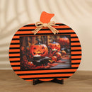 Black and Orange Stripes Pattern Festive Pumpkin Photo Frame - Rustic Halloween Tabletop Picture Holder - RnR Galore