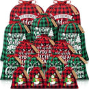 Black and white checkered Christmas Gift Drawstring Bags Set - Festive Burlap Style Pouches for Candy & Apples - Holiday Decoration - 10 Pcs - RnR Galore