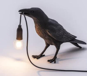 Black Bird Standing Shape Nordic Resin Bird Wall Lamp - Creative Animal Bedside Decorative USB Night Light, Stylish Bird Perched Lamp for Bedroom and Living Room - RnR Galore
