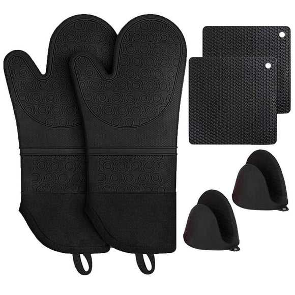Black BPA - Free Non - Slip Silicone Oven Mitts - Heat Resistant Gloves with Honeycomb Pattern for Kitchen Safety - RnR Galore