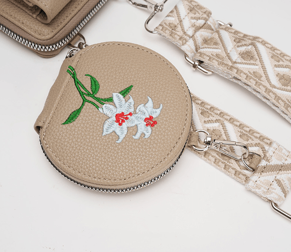 Black Chic Floral Embroidered 2 - in - 1 Crossbody Phone Bag with Coin Purse - RnR Galore