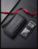Black Classic Long Zipper Wallet Clutch - Large Capacity PU Leather Phone & Card Holder with Wrist Strap - RnR Galore