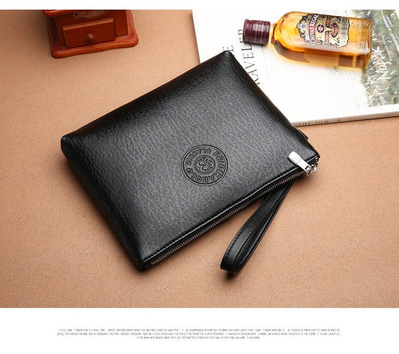 Black Classic Men's PU Leather Clutch Bag - Slim Business Wristlet & Travel Pouch - RnR Galore