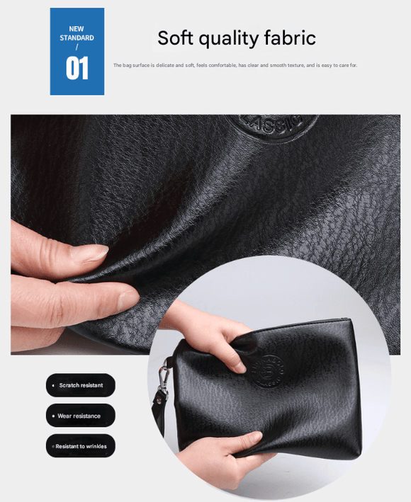 Black Classic Men's PU Leather Clutch Bag - Slim Business Wristlet & Travel Pouch - RnR Galore
