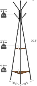 Black Coat Rack Stand Industrial Style 2 Shelves Clothes - RnR Galore