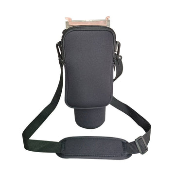 Black Crossbody Tumbler Carrier with Detachable Wallet Pouch and Adjustable Strap - RnR Galore