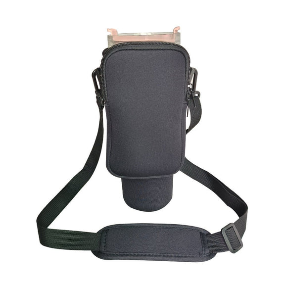 Black Crossbody Tumbler Carrier with Detachable Wallet Pouch and Adjustable Strap - RnR Galore