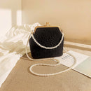 Black Elegant Vintage Kiss - Lock Purse with Pearl Straps - Textured Frame Clutch Bag - RnR Galore