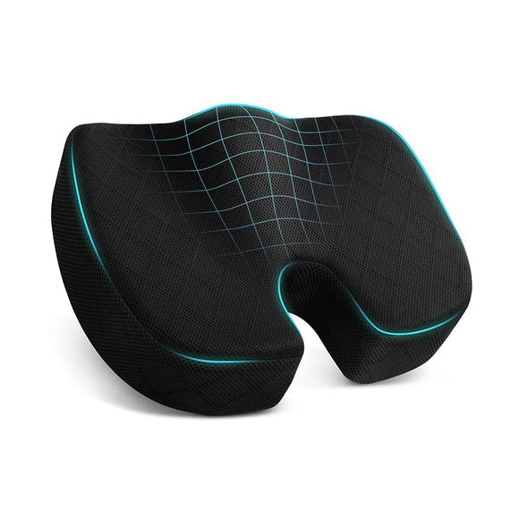 Black Ergonomic Memory Foam U - Shaped Seat Cushion - Breathable Orthopedic Pressure Relief Pillow with ZIpper Cover & Handle (45 x 36 CM) - RnR Galore