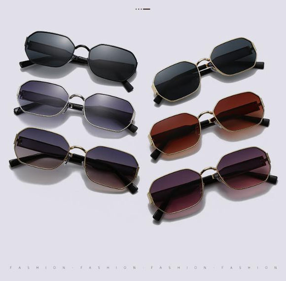 Black Frame and Black Grey Lenses Modern Retro Geometric Sunglasses - Chic Metal Frame with UV400 Lenses and Black PU Leather Protective Case - RnR Galore
