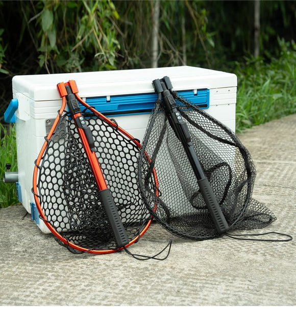 Black High Strength Large Landing Net - Fishing Net with Foldable Handle and Soft Rubber Netting, Dip Net for Fishing, Ideal for Boat, Pier, River Angling - RnR Galore