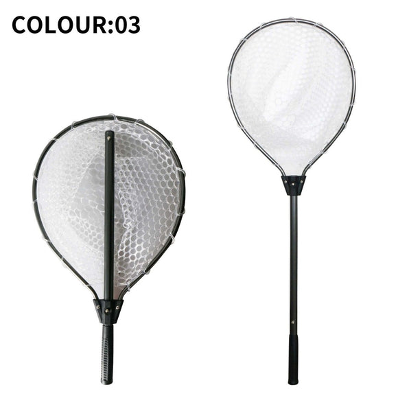 Black High Strength Large Landing Net - Fishing Net with Long Foldable Handle and Soft Rubber Netting, Dip Net for Fishing, Ideal for Boat, Pier, River Angling - RnR Galore