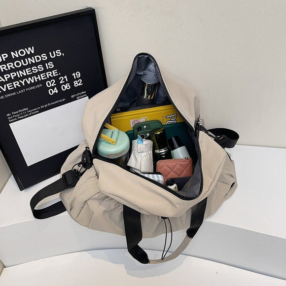 Black Large Capacity Travel Bag with Wet/Dry Separation - Canvas + Polyester, Lightweight Handbag for Short Trips and Fitness, Fits on Luggage - RnR Galore