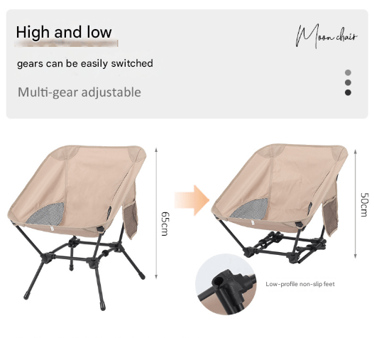 Black Lightweight Portable Camping Chair - Adjustable Height Folding Moon Chair with Breathable Mesh & Carry Bag for Outdoor, Beach, Fishing - RnR Galore