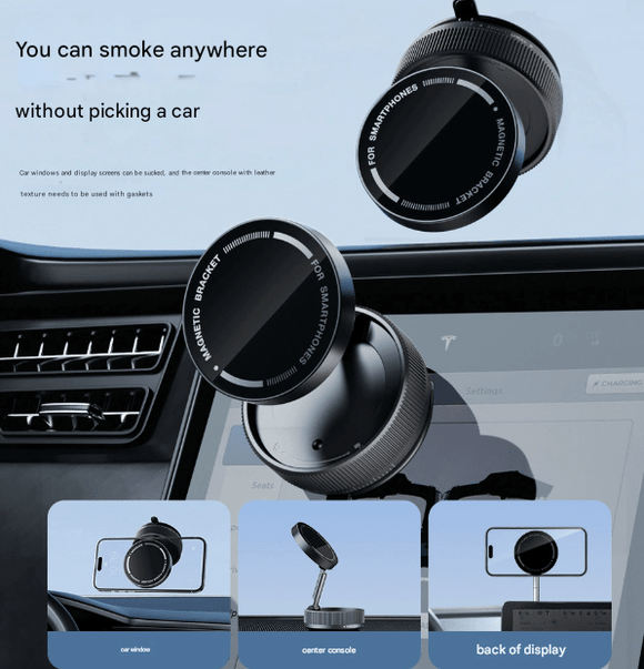 Black Magnetic Car Phone Mount - 66x66x34mm with Adjustable Bracket for Easy Smartphone Access - RnR Galore