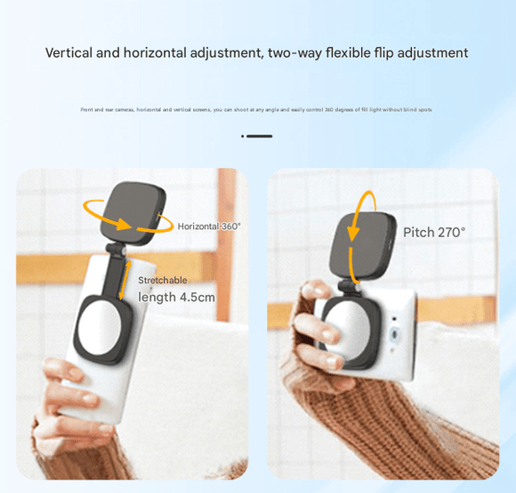 Black Magnetic Foldable Selfie Light with Mirror - Rechargeable LED Fill Light for iPhone & Android Vlogging(Mobile phone is a shooting prop and is not included) - RnR Galore