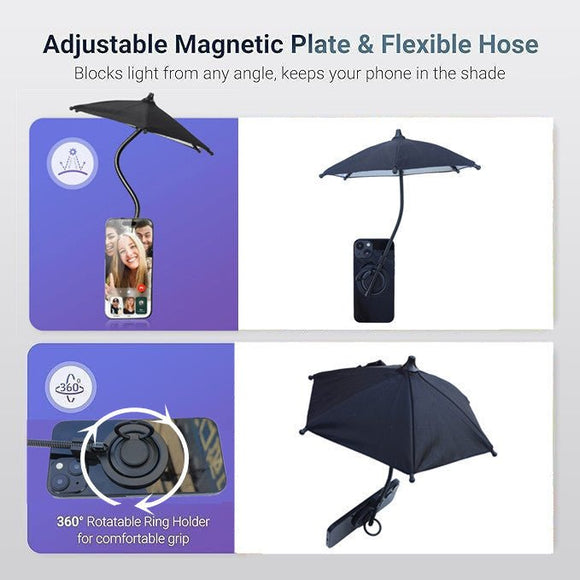 Black Magnetic Phone Umbrella Sun Shade - Clear Outdoor Screen Visor, Anti - Glare Mini Parasol for iPhone - RnR Galore