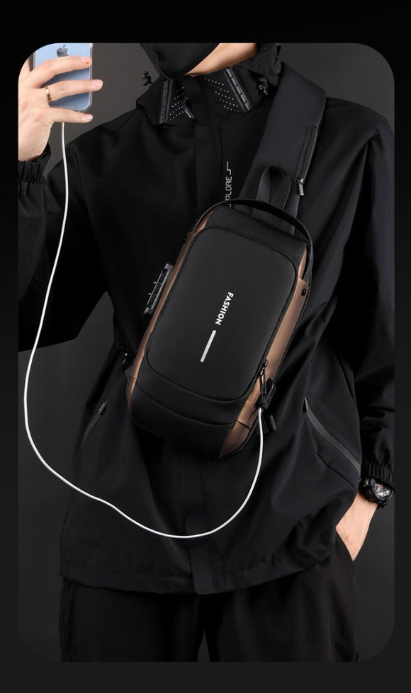 Black Men's Anti - Theft Crossbody Sling Bag with USB Charging Port & Combination Lock - RnR Galore