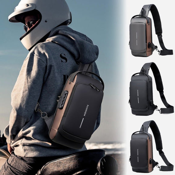 Black Men's Anti - Theft Crossbody Sling Bag with USB Charging Port & Combination Lock - RnR Galore