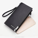 Black Men's Business Casual Long Wallet Clutch - PU Leather Large Capacity Phone & Card Holder with Wrist Strap - RnR Galore