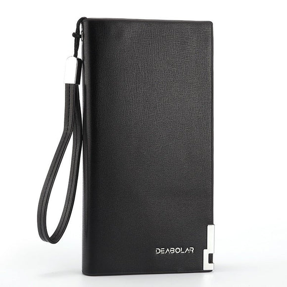 Black Men's Business Casual Long Wallet Clutch - PU Leather Large Capacity Phone & Card Holder with Wrist Strap - RnR Galore